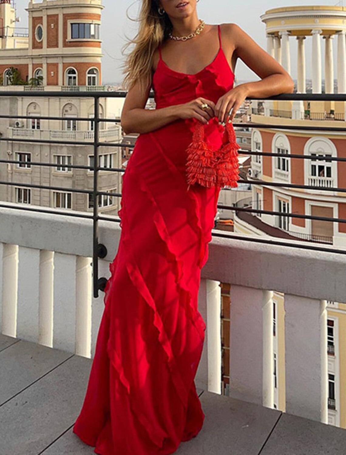 Wholesale Sheath / Column Party Dresses Tiered Plisse Dress Wedding Guest Holiday Sweep / Brush Train Sleeveless Spaghetti Strap Chiffon with Ruffles Slit